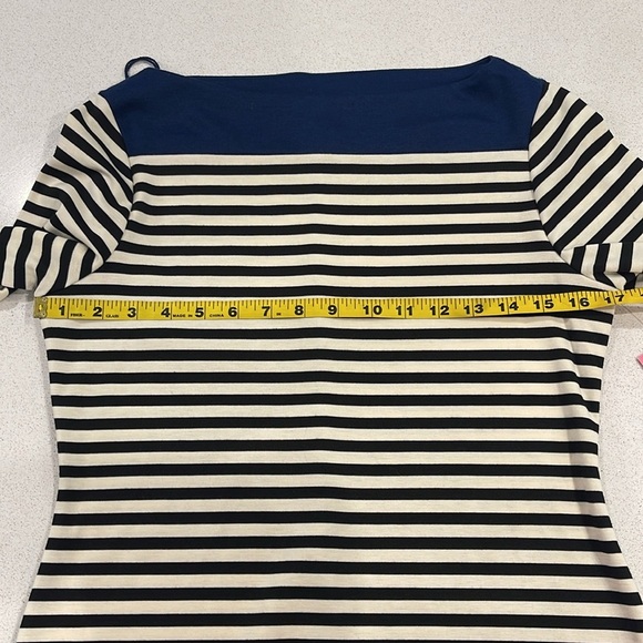 NWT Isaac Mizrahi Boatneck Black & Blue Striped Knit Midi Dress Nautical Size S - Picture 6 of 9